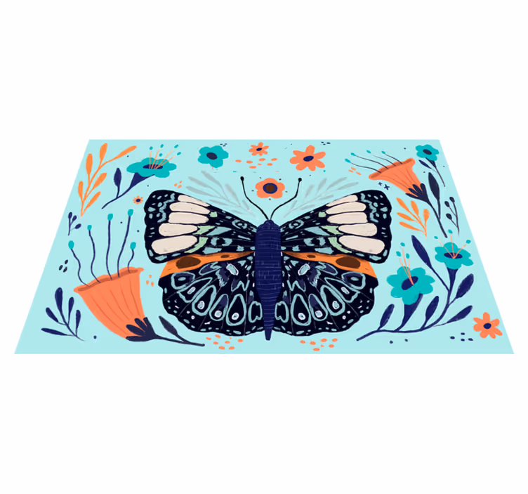 Vinyl Teppich Blumen bunte schmetterlingsdetails - TenStickers