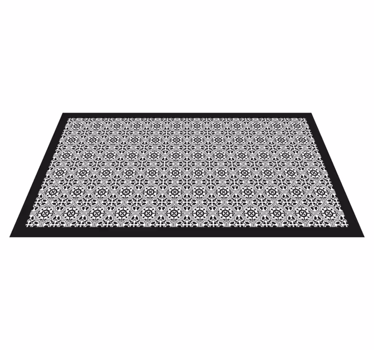 Vinyl Teppich Fliesenoptik schwarzes blumenmuster - TenStickers