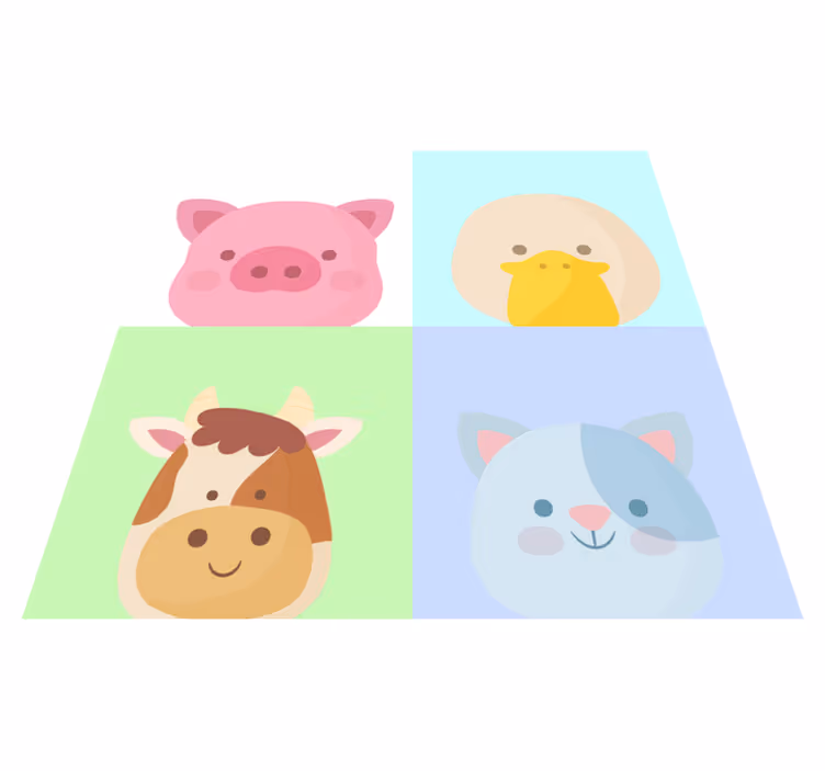 Vinyl Teppich Kinderzimmer süße tiergesichter - TenStickers