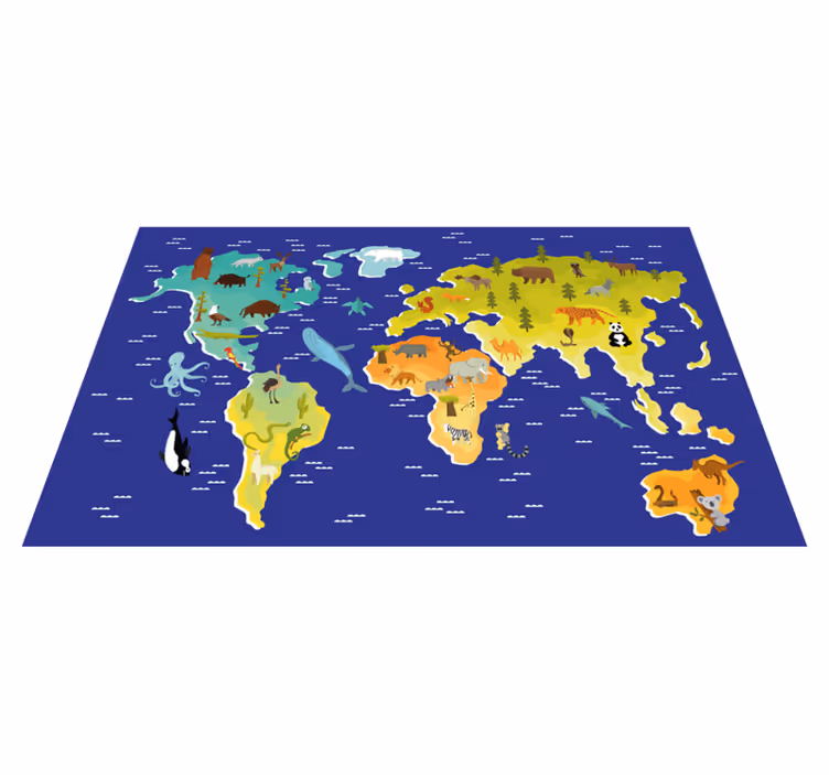 Vinyl Teppich Weltkarte buntes tierdesign - TenStickers