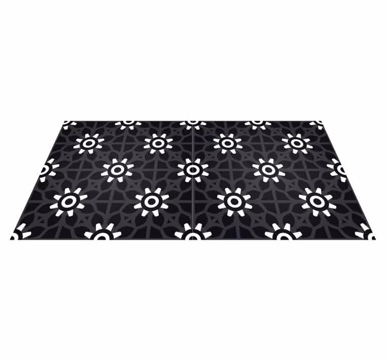 Vinyl Teppich schwarz weißer blumendruck - TenStickers