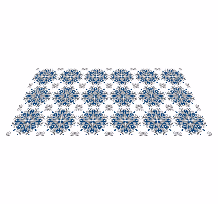 Vinyl teppich mosaik elegantes blaues blumenmuster - TenStickers