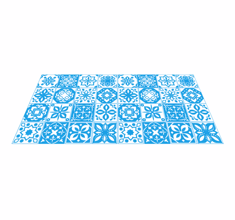 Vinyl Teppich Fliesenoptik blau gemustertes motiv - TenStickers