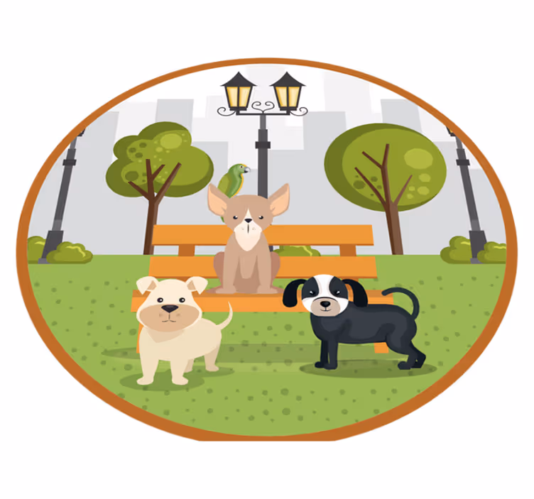 Vinyl teppich tiere hunde im park - TenStickers