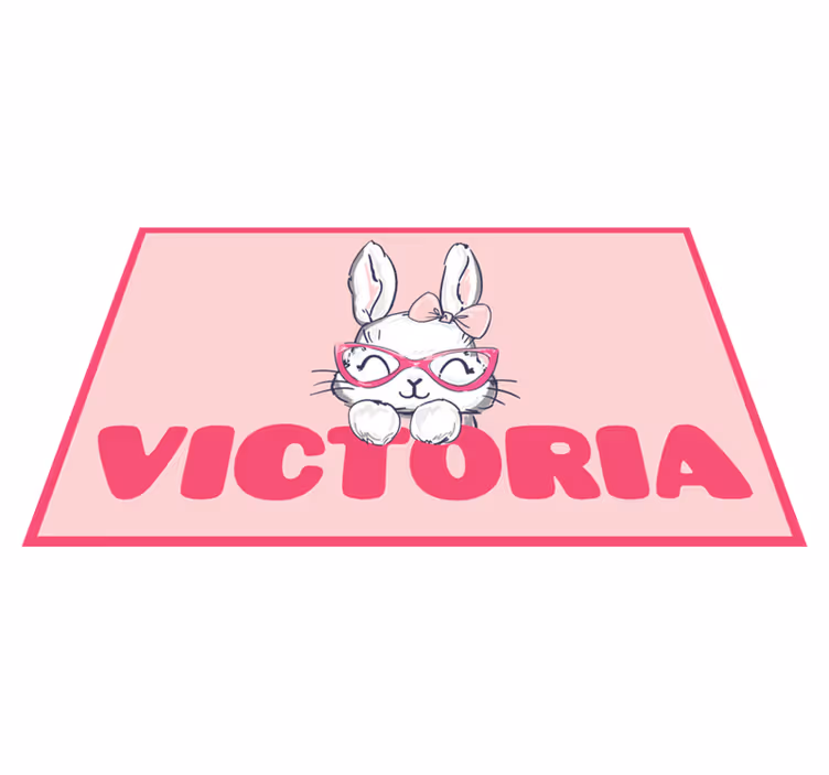 Vinyl Teppich kindlich hase mit brille und namen - TenStickers