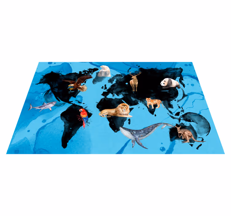 Vinyl Teppich kindlich blaue und schwarze tierwelt - TenStickers