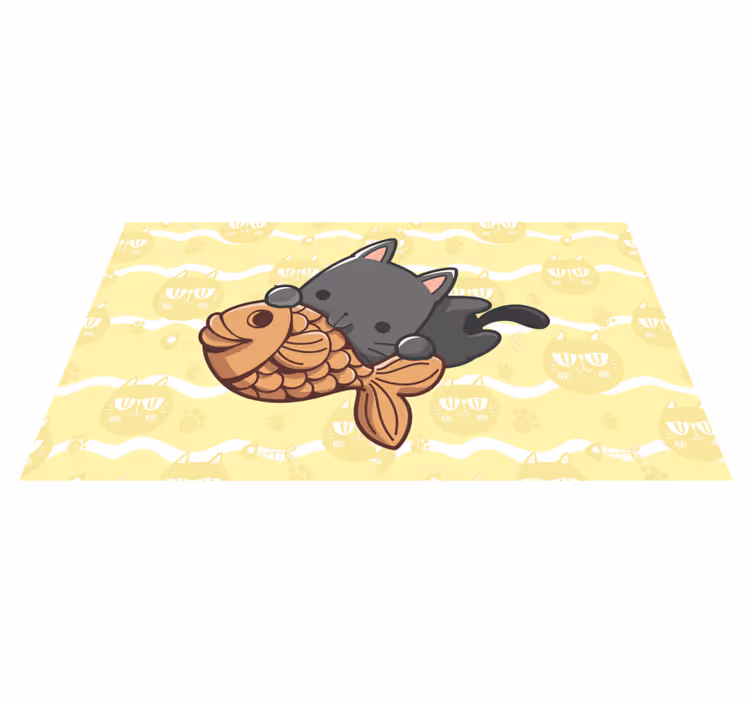 Vinyl Teppich Tiere babykatze isst fisch - TenStickers