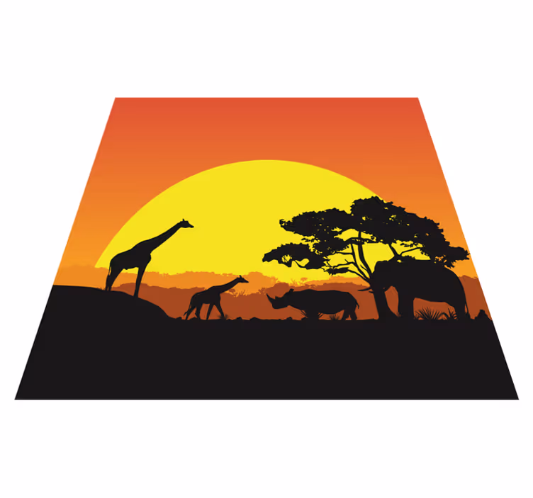 Vinyl Teppich Tiere safari-szene bei sonnenuntergang - TenStickers