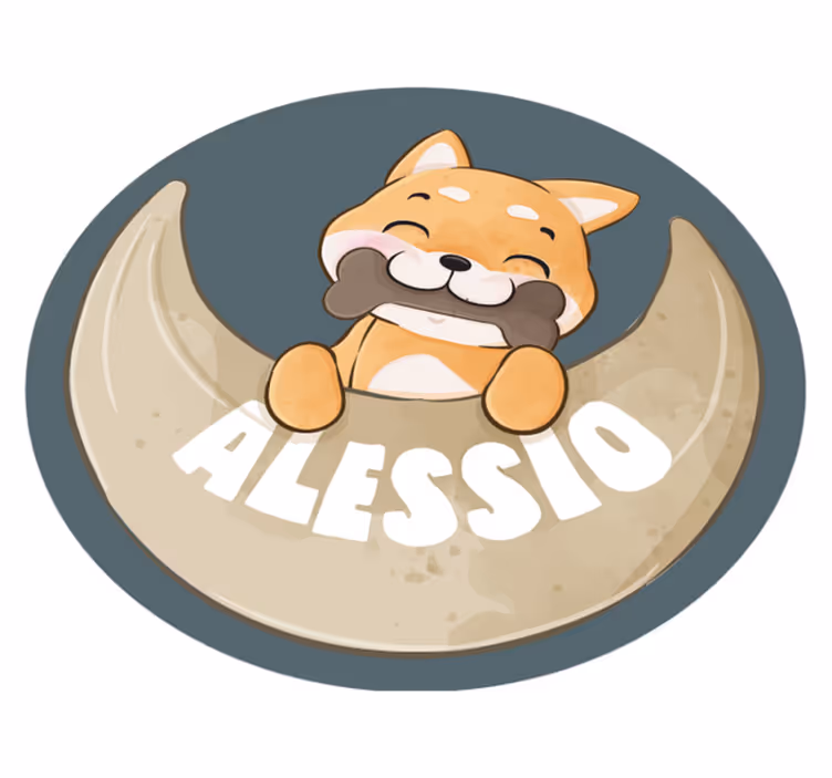 Vinyl Teppich kindlich welpe mit knochen und namen - TenStickers