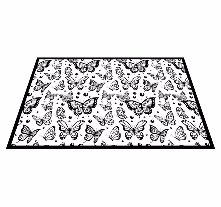 Vinyl Teppich Blumen schwarzes schmetterlingsmuster - TenStickers