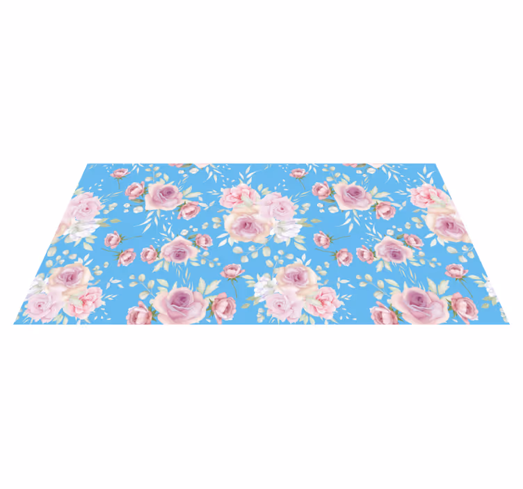 Vinyl Teppich Blumen rosenblüten auf blau - TenStickers