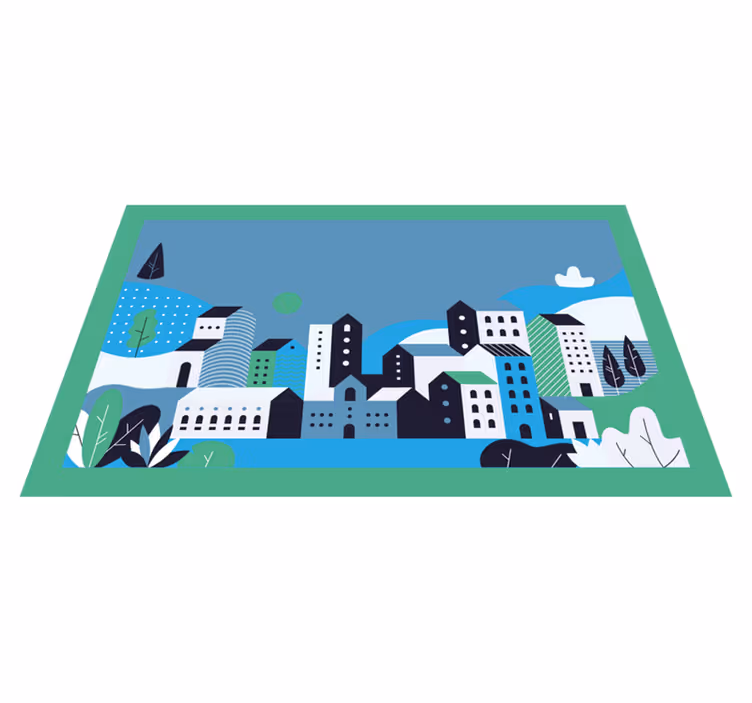 Vinyl Teppich kindlich blaue stadtlandschaft - TenStickers