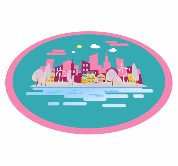 Vinyl Teppich kindlich buntes stadtbild - TenStickers