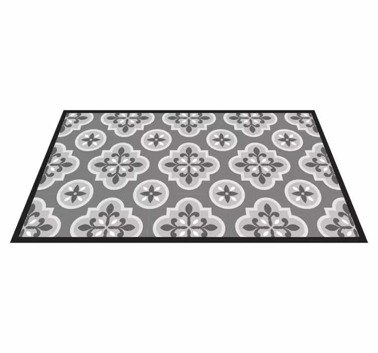 Vinyl Teppich Fliesenoptik graustufen-blumenmuster - TenStickers