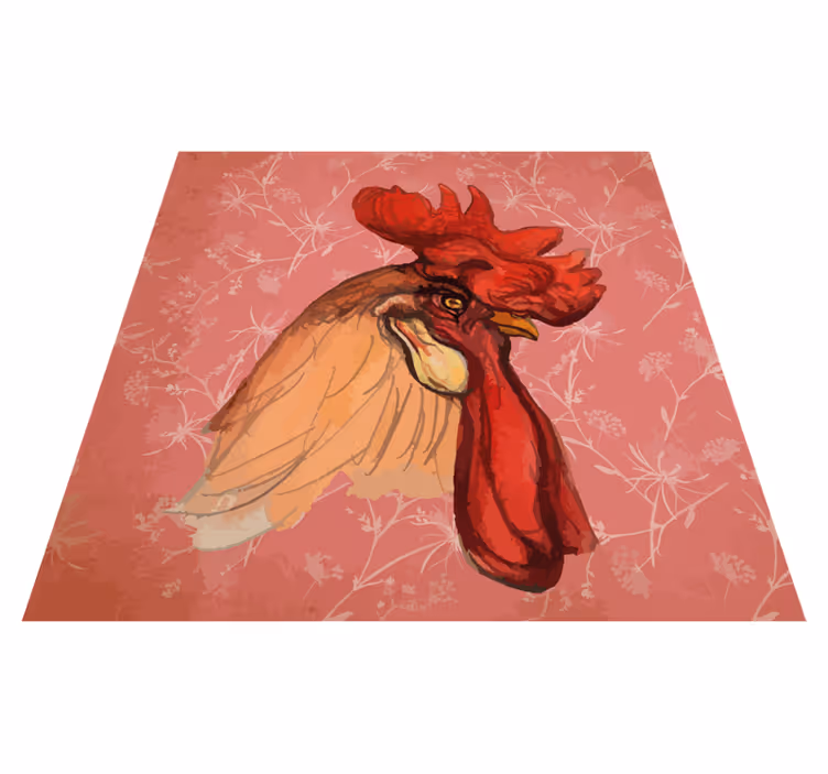 Vinyl teppich tiermuster mit hahn blumenmotiv - TenStickers