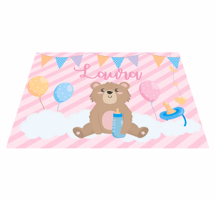 Vinyl Teppich Baby festlicher bär mit namen - TenStickers