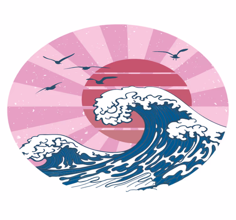 Vinyl Teppich geometrisch kanagawa rosa welle - TenStickers