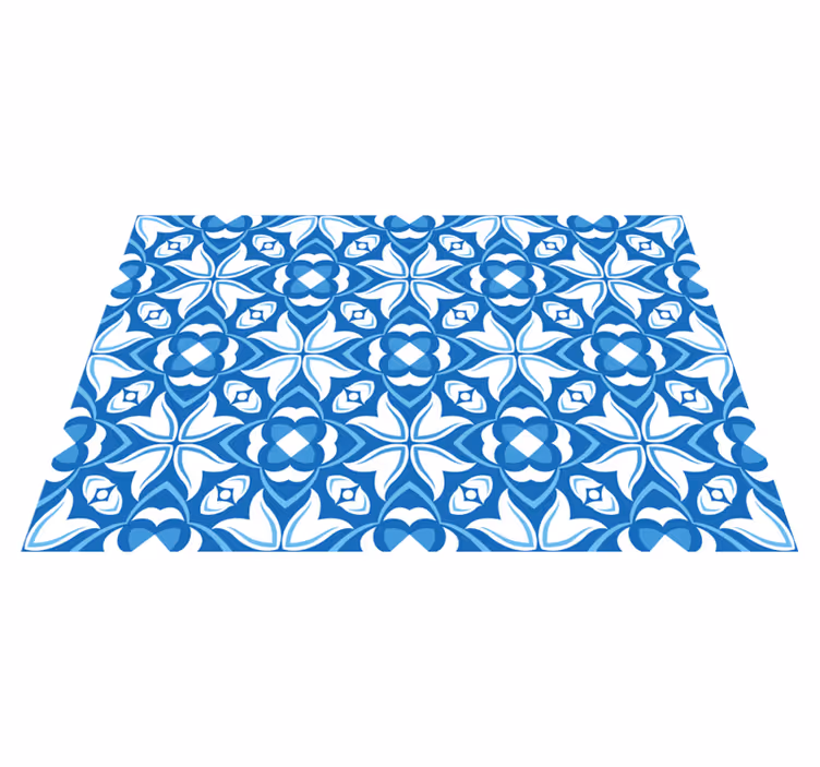 Vinyl Teppich Fliesenoptik azurblaues blütenmotiv - TenStickers