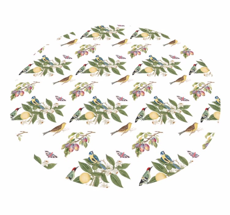 Vinyl Teppich rund bunte vogelmuster - TenStickers