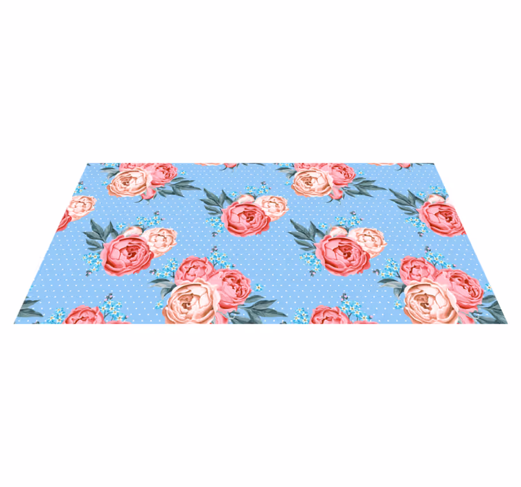 Vinyl Teppich blau blumiges Polka Dot Muster - TenStickers