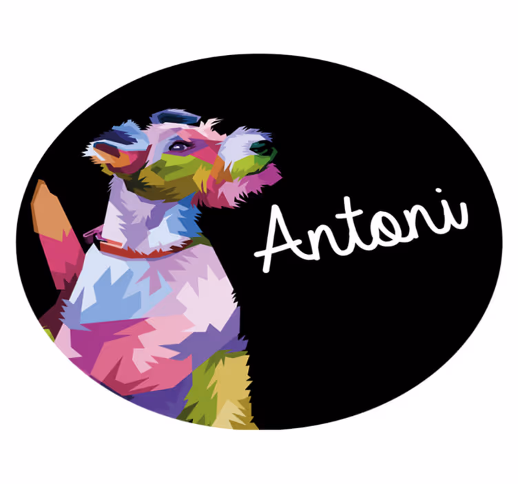 Vinyl Teppich mit Namen buntes hundeporträt - TenStickers