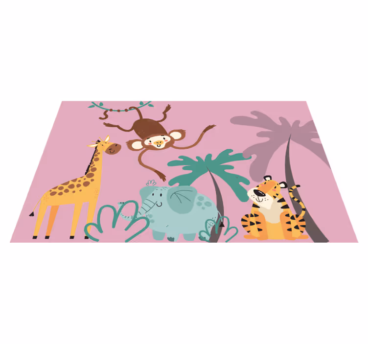 Vinyl Teppich Tiere bunte Cartoon Safari Tiere - TenStickers