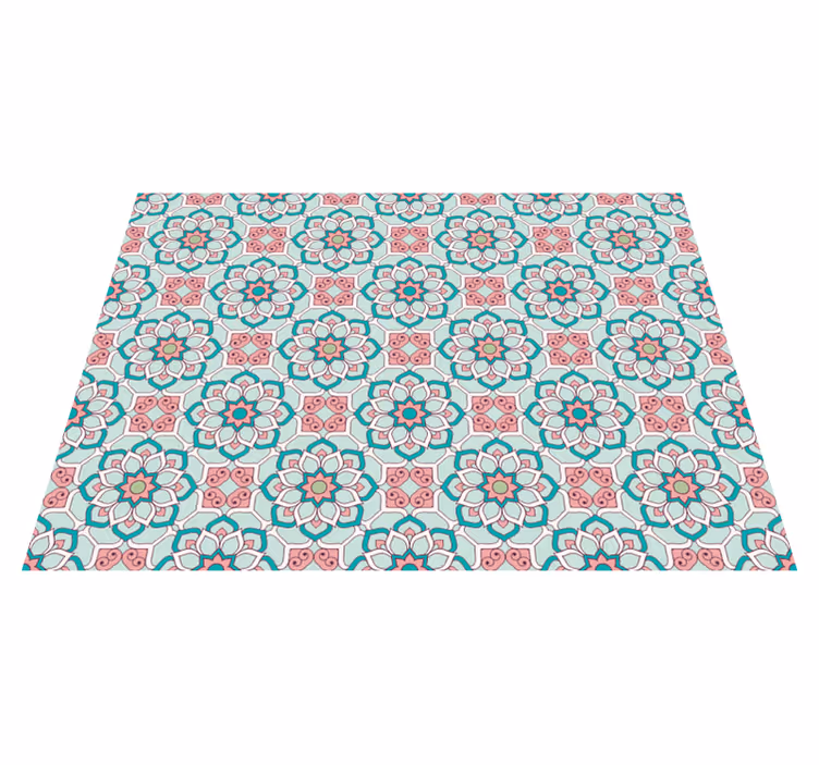 Vinyl Teppich Fliesenoptik Mandalamuster Türkis-Rosa - TenStickers