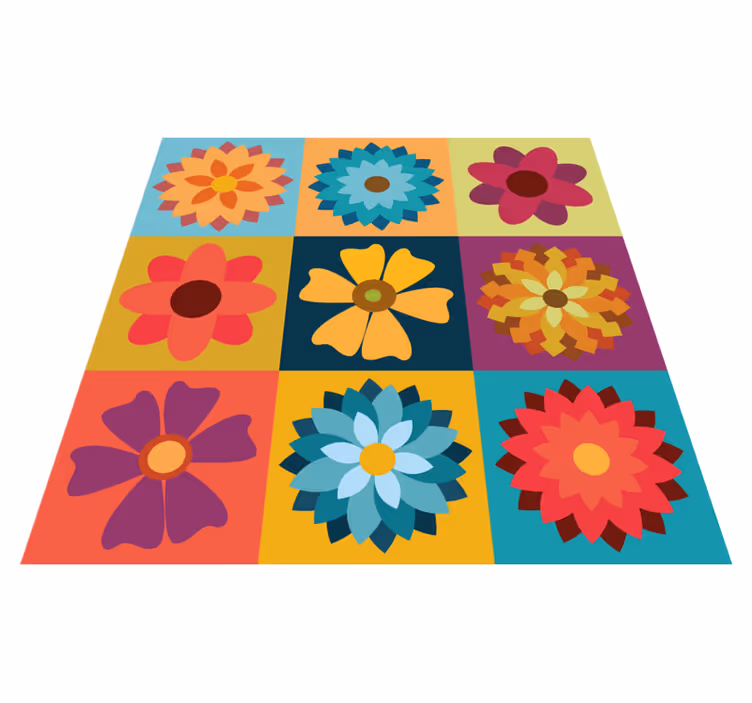 Vinyl Teppich Fliesenoptik mehrfarbige Hippie-Blumen - TenStickers