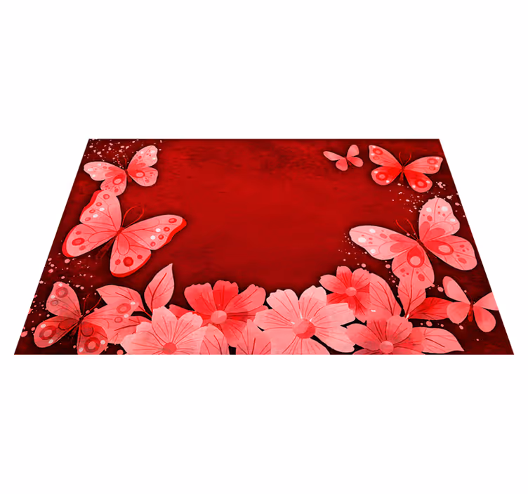 Vinyl Teppich rot blumen und schmetterlinge design - TenStickers