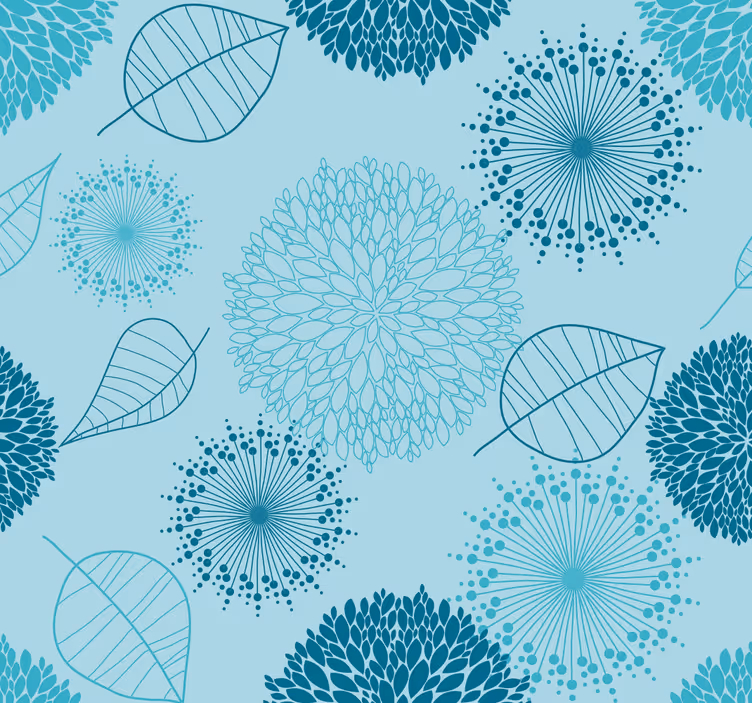 Tapete blau geometrische blumenbüschel - TenStickers