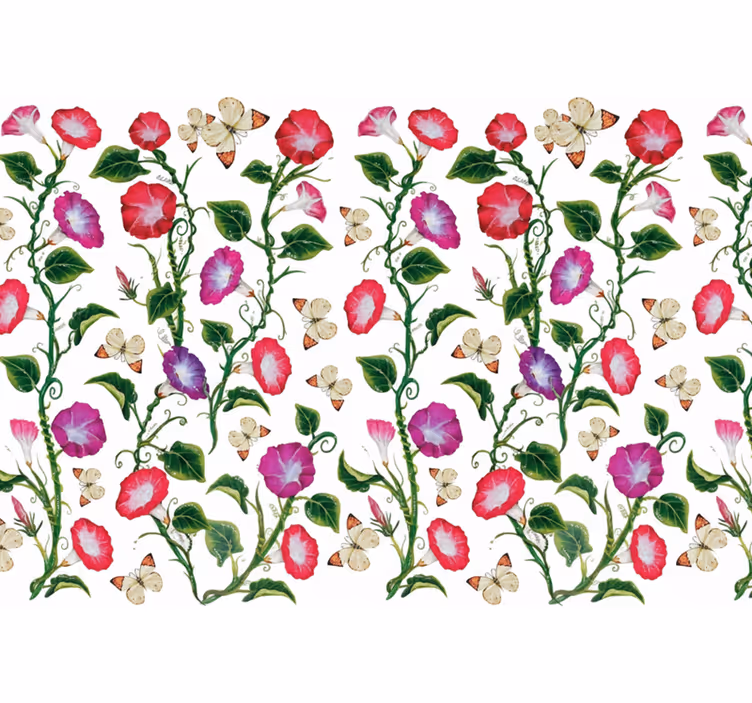 Blumentapete mit pinken und lila trompetenblüten - TenStickers
