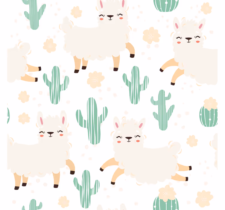 Tapete muster niedliche aquarell-lamas mit kakteen - TenStickers