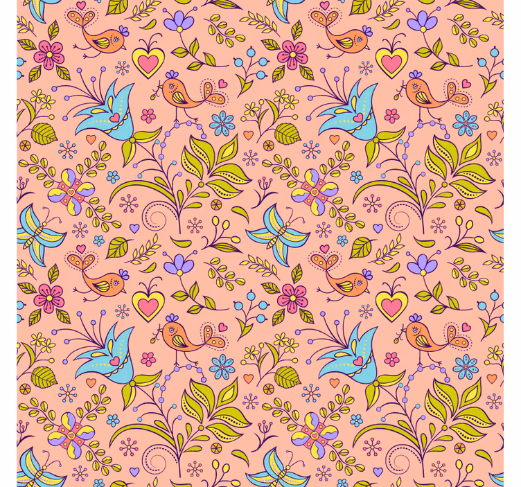 Fototapete wald mit flora-muster und vögeln - TenStickers