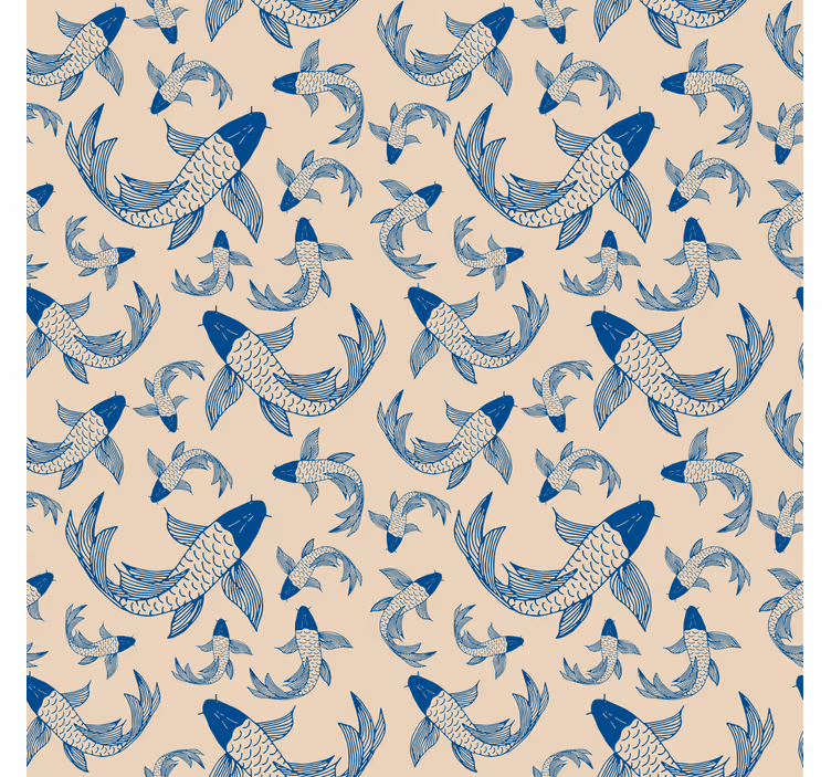 Tapete kinderzimmer mit blauen fischen auf beige - TenStickers