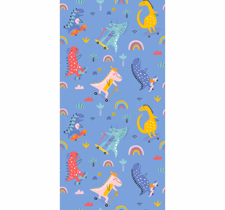 Tapete kinderzimmer mit niedlichen skater-dinosauriern - TenStickers