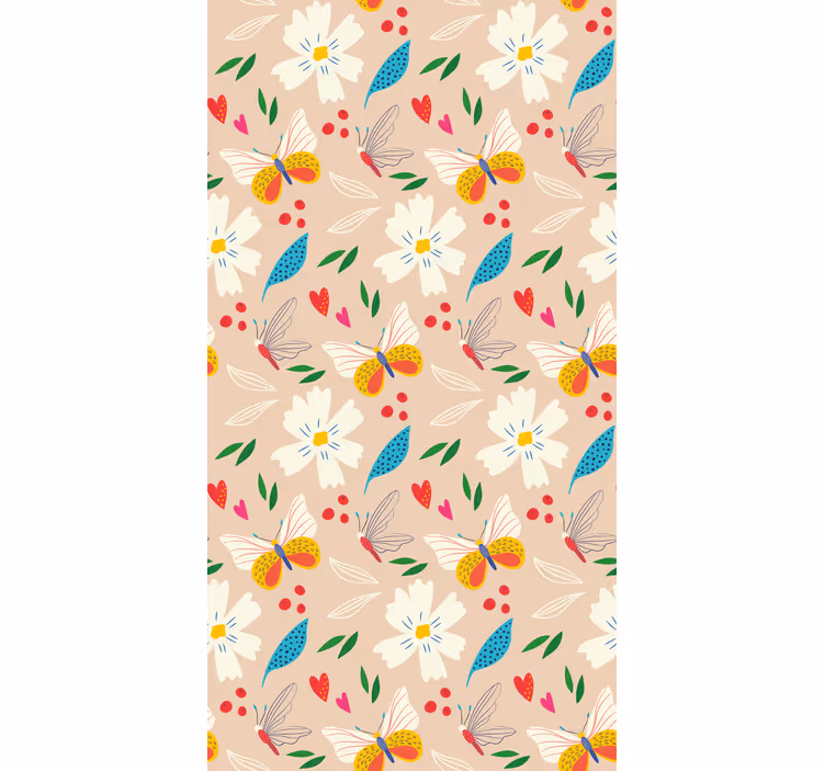 Tapete kinderzimmer blumen und schmetterlinge beige - TenStickers