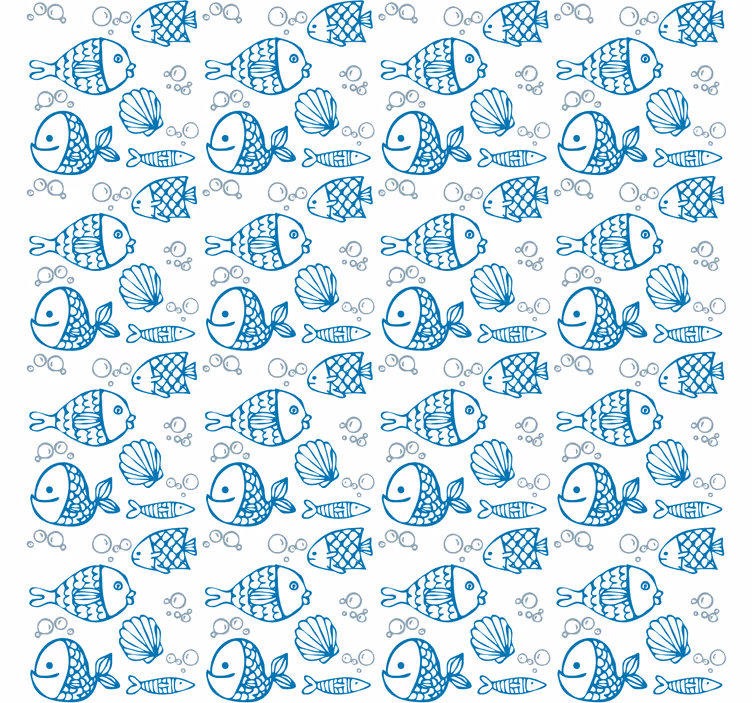 Tapete kinderzimmer mit blauen fischen auf weiß - TenStickers
