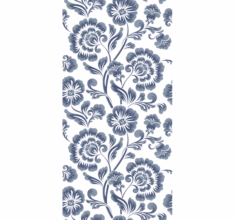 Tapete klassisch mit blauen blumen auf weißem hintergrund - TenStickers