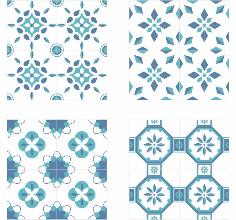 Tapete fliesenoptik mit floralem muster - TenStickers