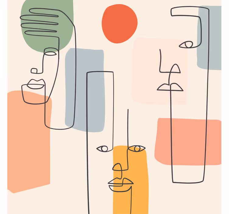 Geometrische tapete mit minimalistischer gesichts-kunst - TenStickers