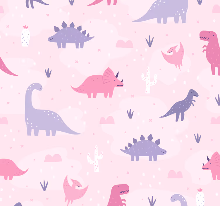 Tapete dinosaurier auf pinkem hintergrund - TenStickers