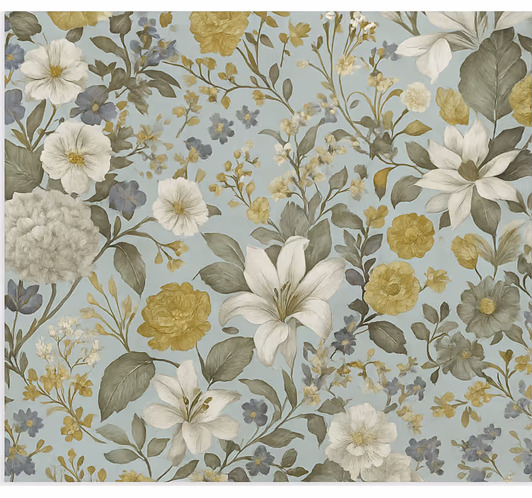 Tapete esszimmer mit olivgrünen blumenmotiven - TenStickers