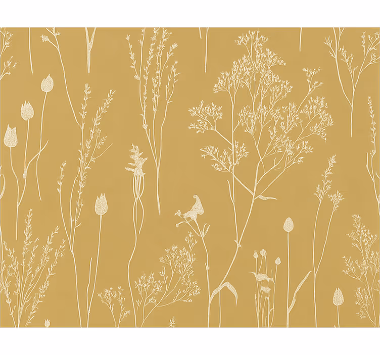 Wohnzimmer tapete ocker nordisch floral - TenStickers