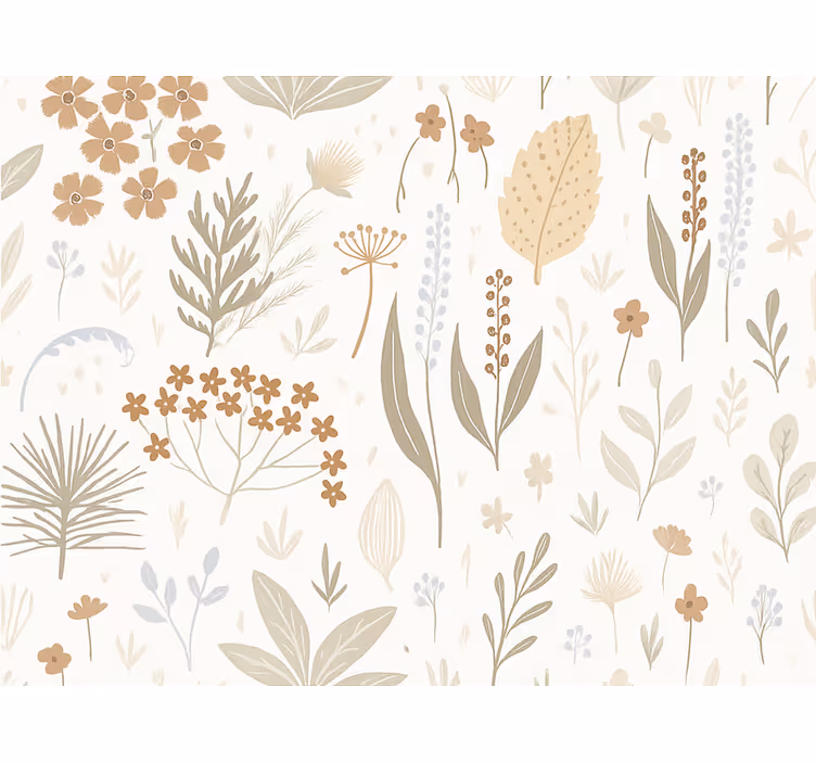 Tapete blätter erdtöne mit wildblumen - TenStickers