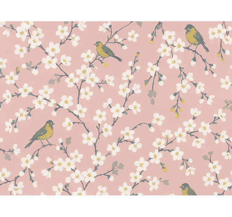 Blumentapete pinke obstgartenvögel - TenStickers