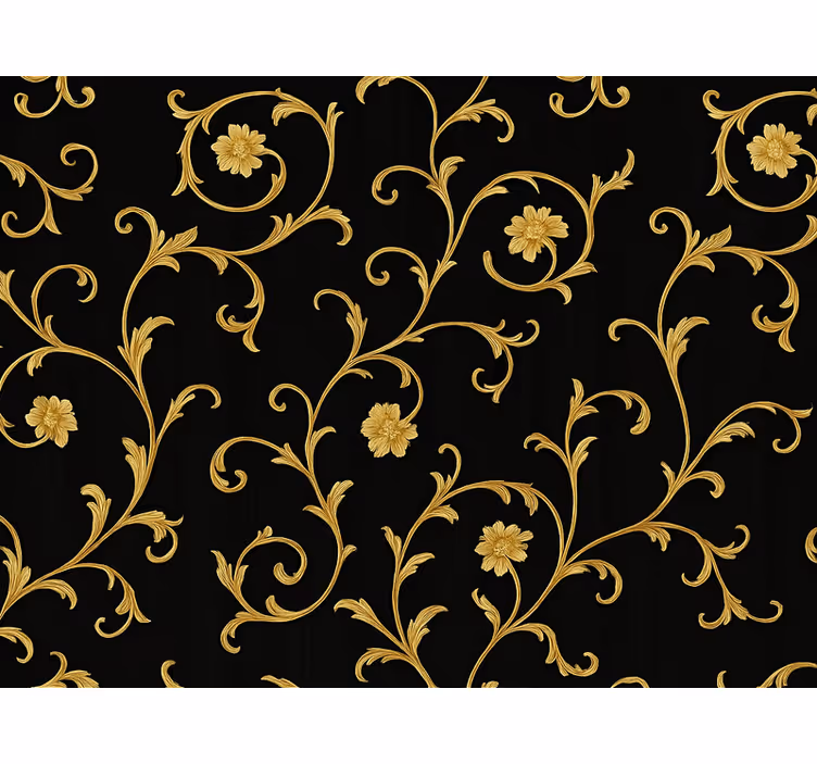 Tapete barock goldene ranken mitternachts-schwarz - TenStickers