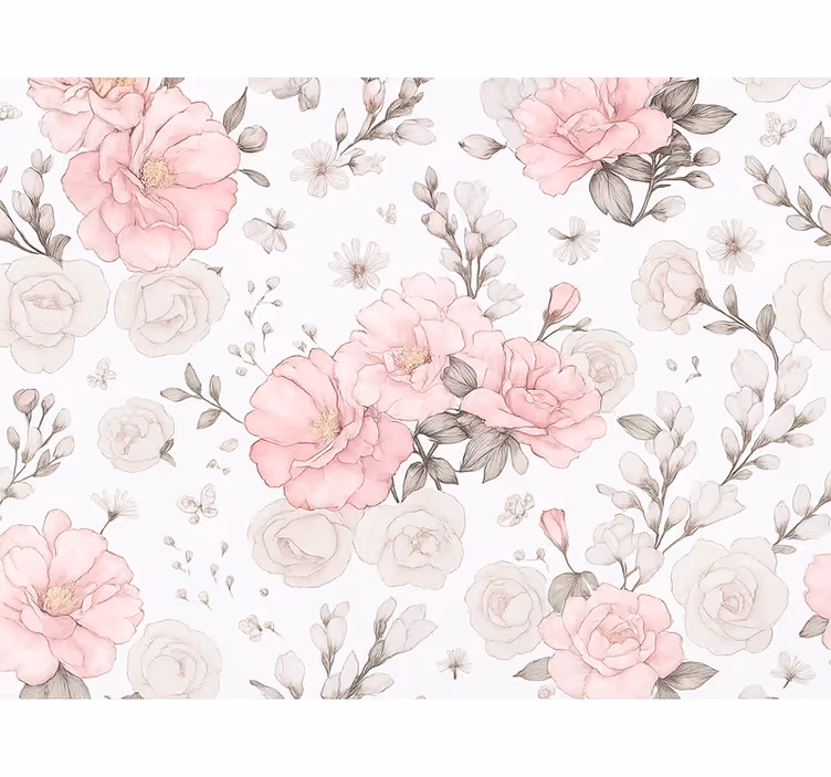 Tapete hochzeit im pink-grauen blumenmuster - TenStickers