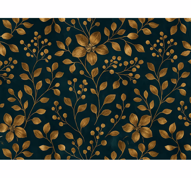 Tapete hochzeit dunkelblau mit goldenen blumen - TenStickers