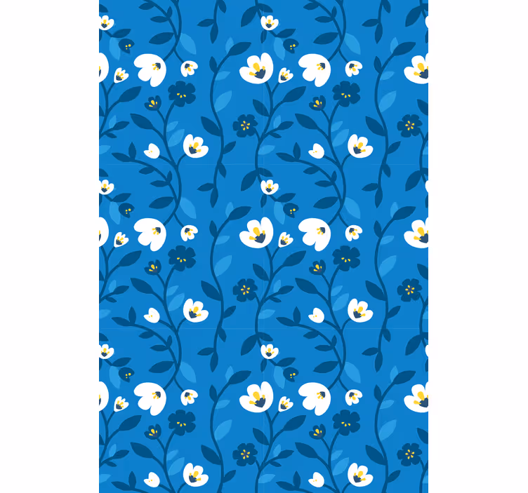 Blumentapete weiße blumen auf blauem hintergrund - TenStickers