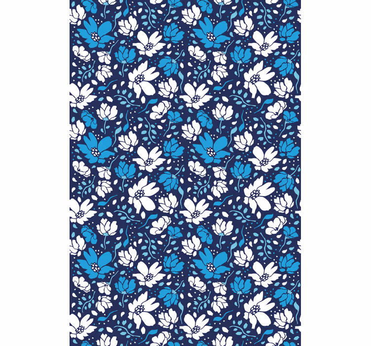 Tapete florale ornamente weiße gänseblümchen auf blau - TenStickers